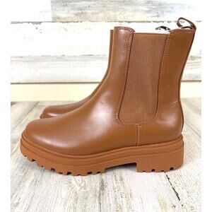 A New Day Womens 9.5 Tan Faux Leather Chelsea Pull On Chunky Boots NWT